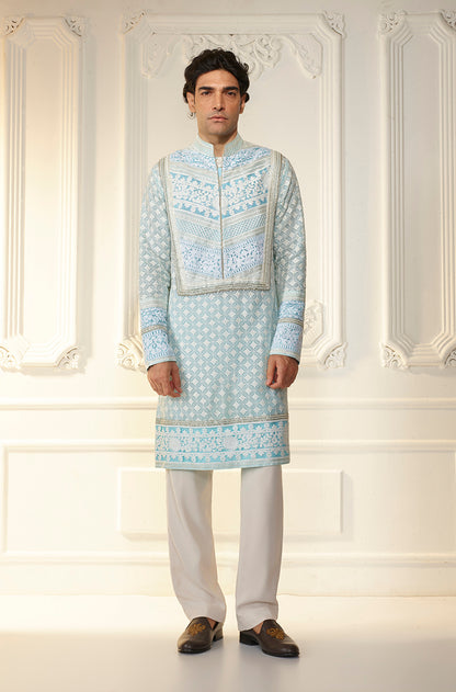 Light Blue Threadwork Kurta Set