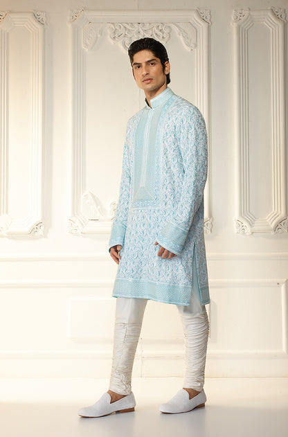 Powder Blue Threadwork Embroidered Kurta Set