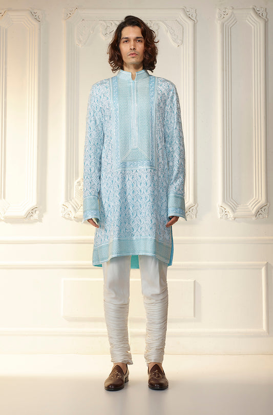 Powder Blue Threadwork Embroidered Kurta Set
