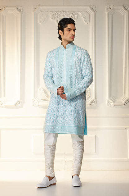 Powder Blue Threadwork Embroidered Kurta Set