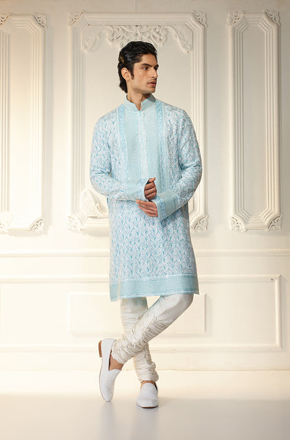 Powder Blue Threadwork Embroidered Kurta Set