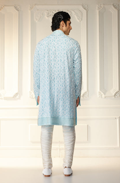 Powder Blue Threadwork Embroidered Kurta Set