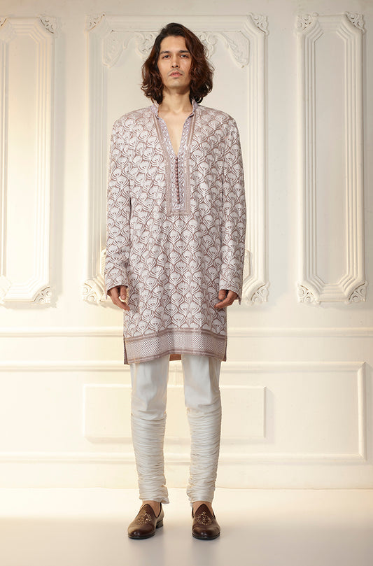 Smoked Oyster Threadwork Kurta Set