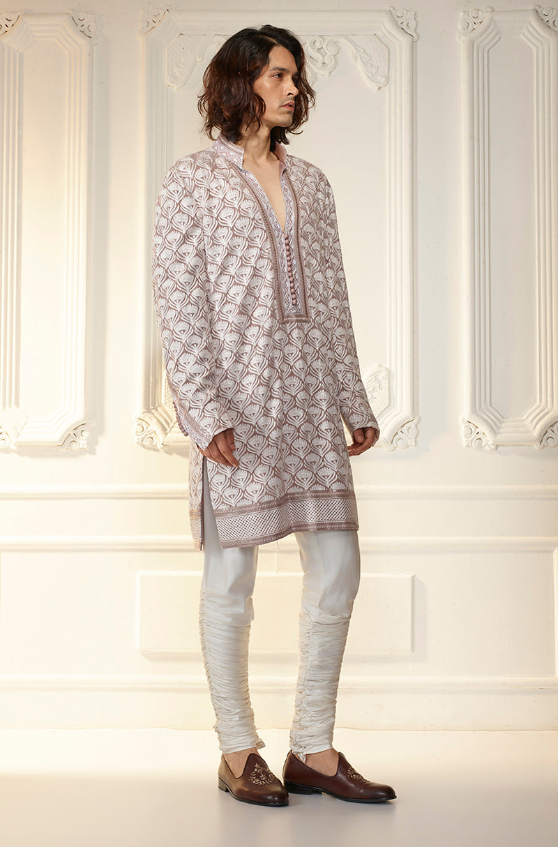 Smoked Oyster Threadwork Kurta Set