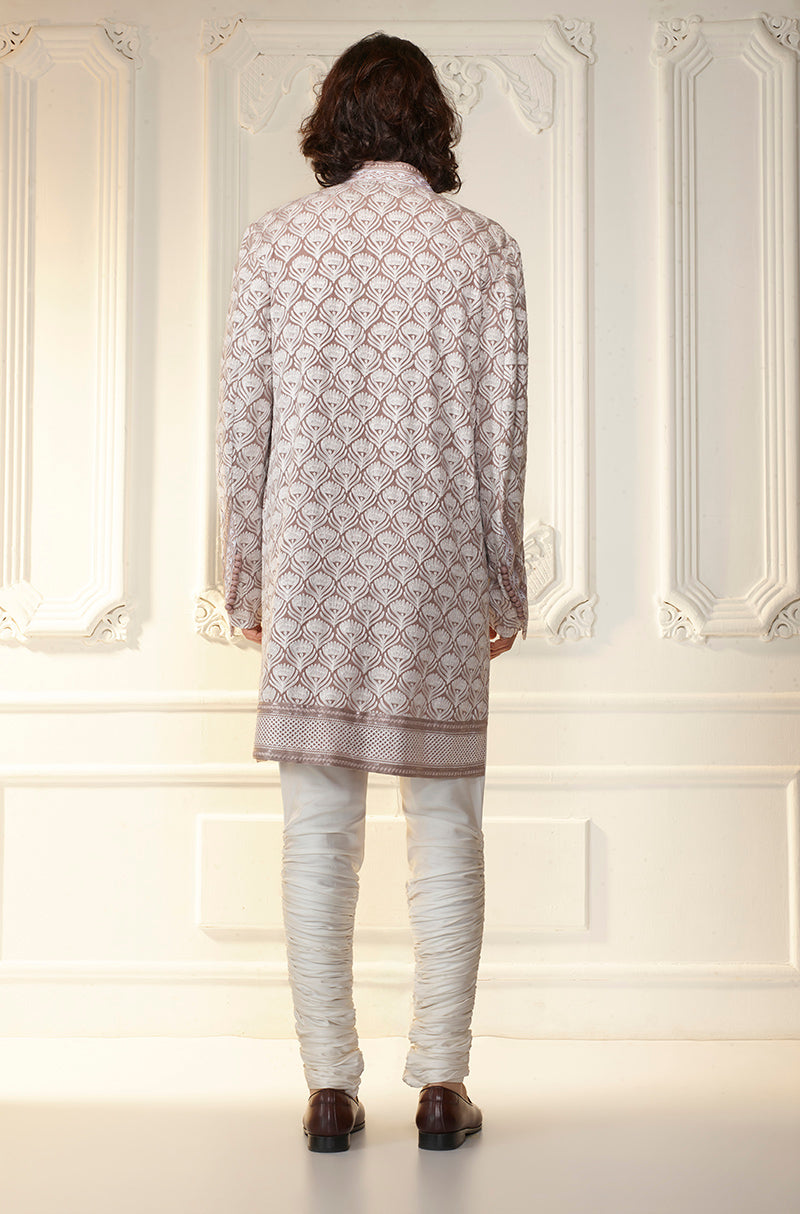 Smoked Oyster Threadwork Kurta Set