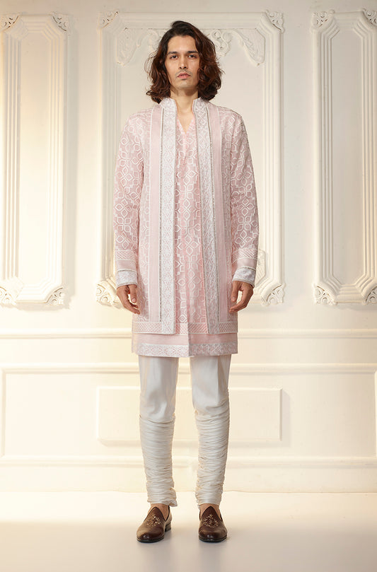 Light Pink & Ivory Threadwork Kurta Set