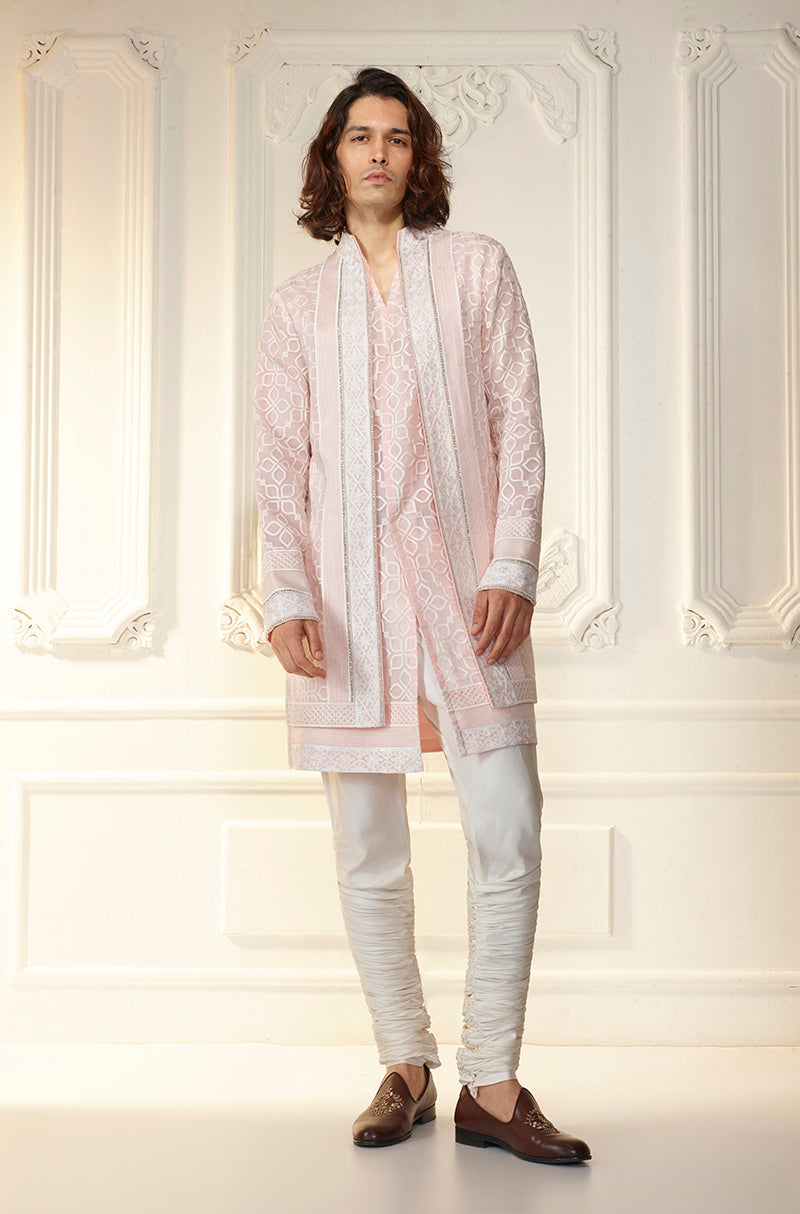 Light Pink & Ivory Threadwork Kurta Set