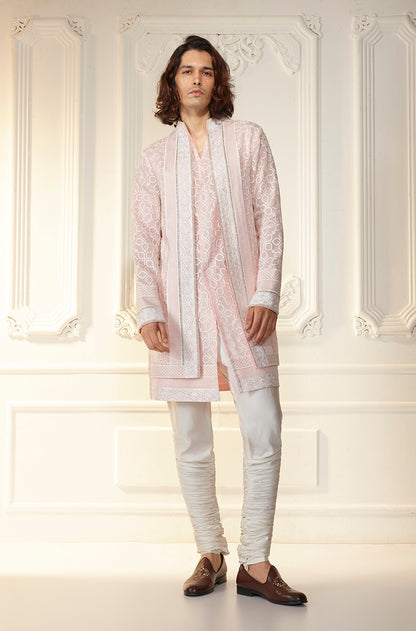 Light Pink & Ivory Threadwork Kurta Set