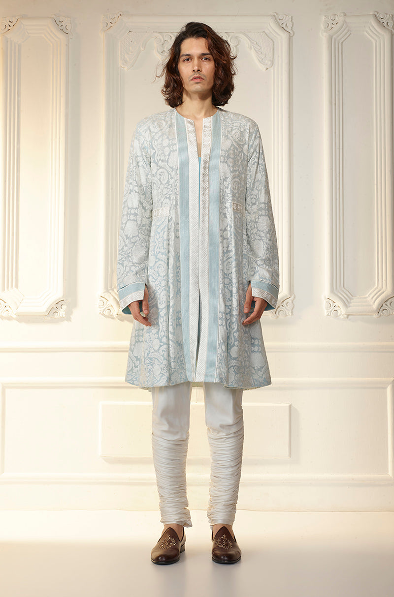 Ice Blue Side Pleat Kurta Set