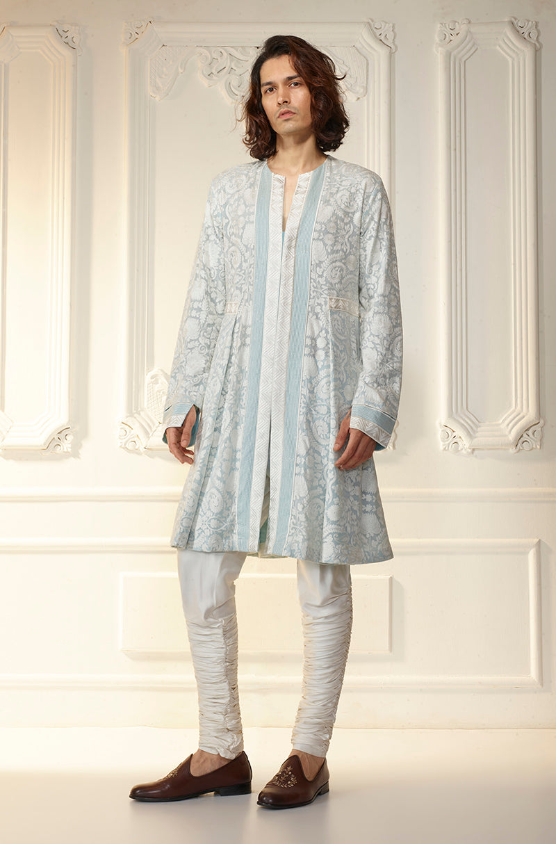 Ice Blue Side Pleat Kurta Set