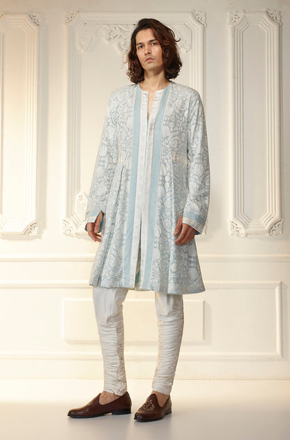 Ice Blue Side Pleat Kurta Set