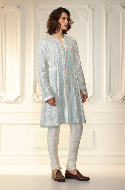 Ice Blue Side Pleat Kurta Set