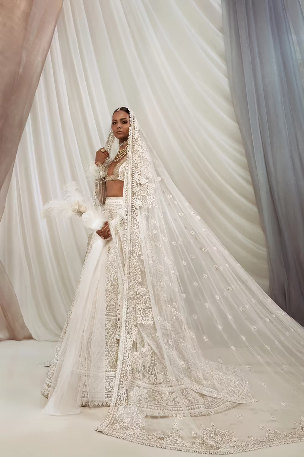 Ivory Mijwan Chikankari Embroidered Lehenga Set