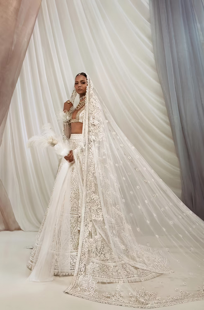 Ivory Mijwan Chikankari Embroidered Lehenga Set