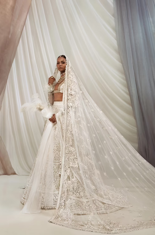 Ivory Mijwan Chikankari Embroidered Lehenga Set