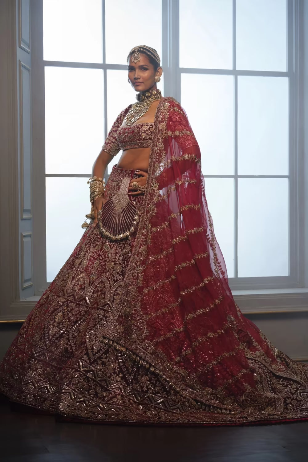 Deep Maroon Zardosi Encrusted Lehenga Set