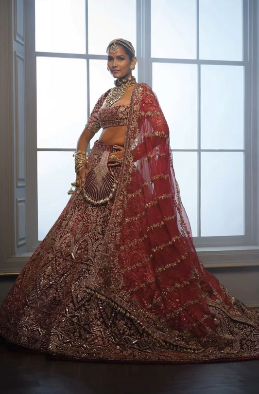 Deep Maroon Zardosi Encrusted Lehenga Set