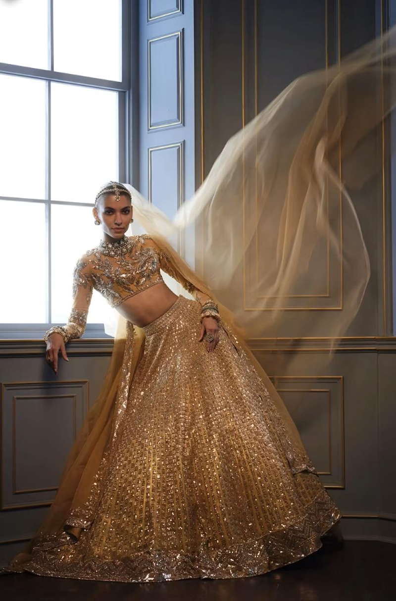 Gold Square Embroidered Lehenga Set