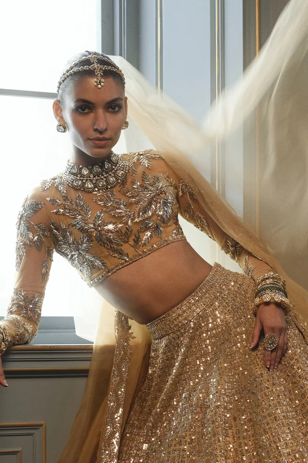 Gold Square Embroidered Lehenga Set