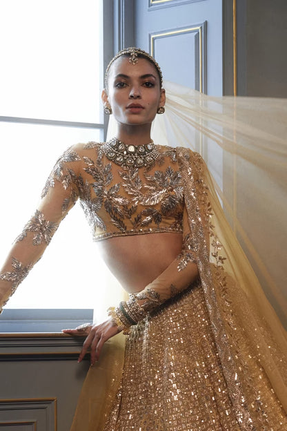 Gold Square Embroidered Lehenga Set
