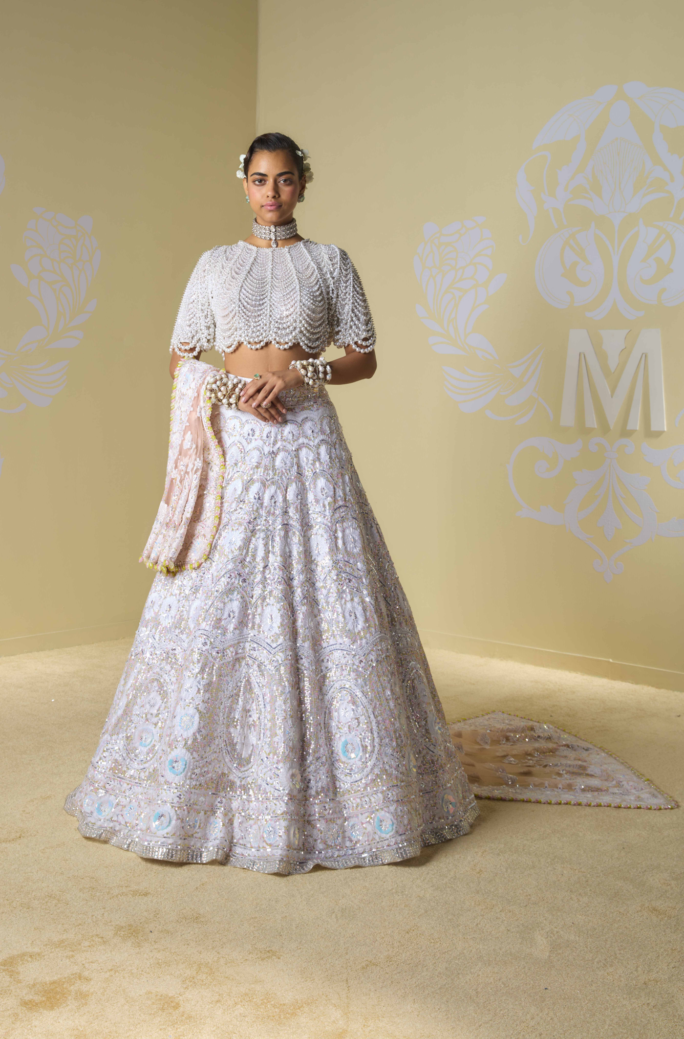 Ivory Scallop Kashmiri Embroidered Lehenga Set