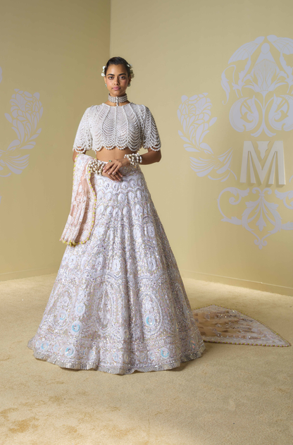 Ivory Scallop Kashmiri Embroidered Lehenga Set