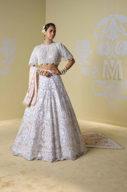 Ivory Scallop Kashmiri Embroidered Lehenga Set