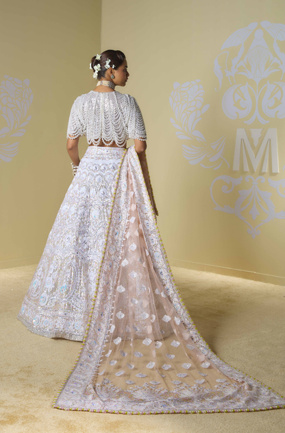 Ivory Scallop Kashmiri Embroidered Lehenga Set