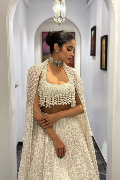 Janhvi Kapoor in our Ivory Kashmiri Embroidered Lehenga Set