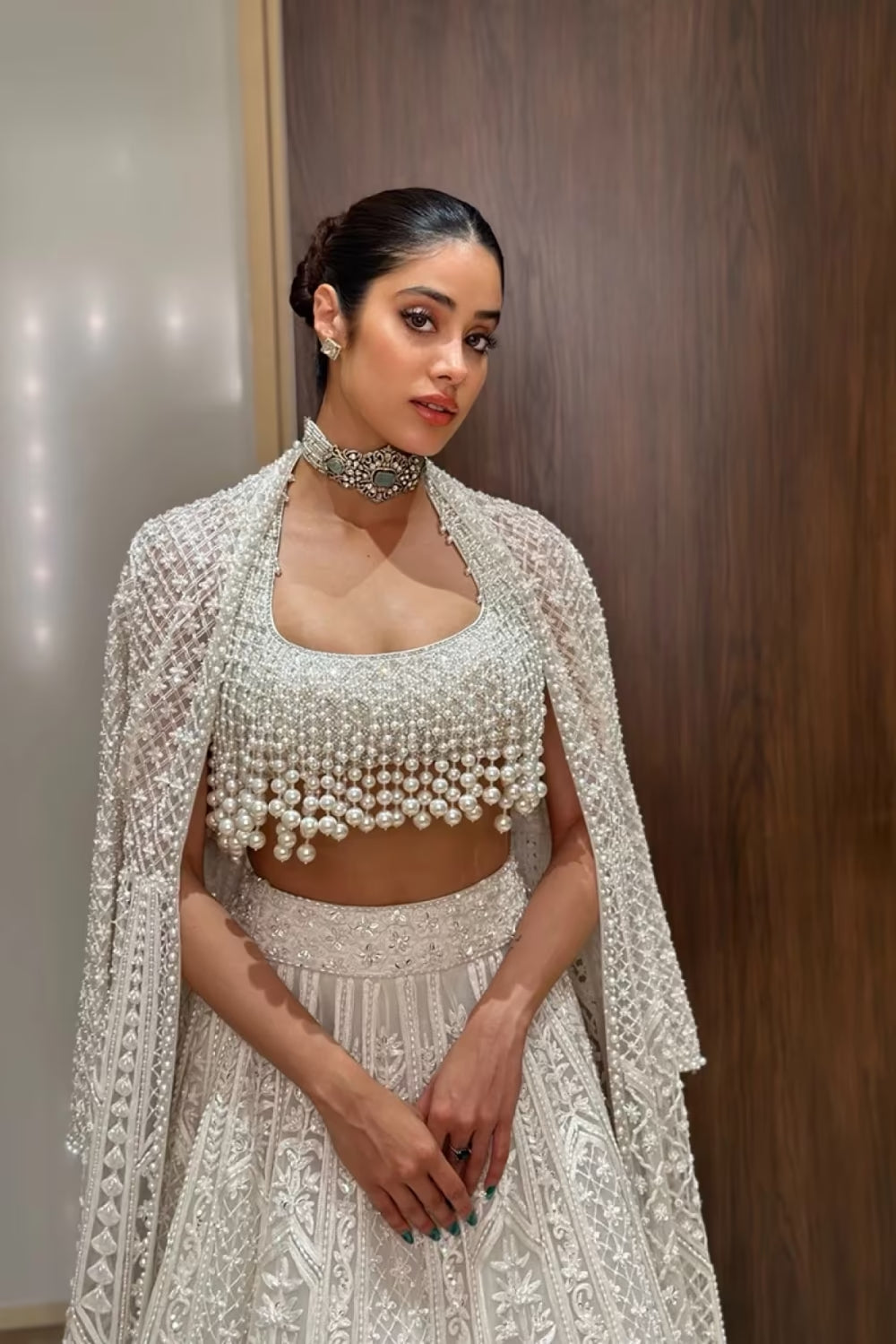 Janhvi Kapoor in our Ivory Kashmiri Embroidered Lehenga Set