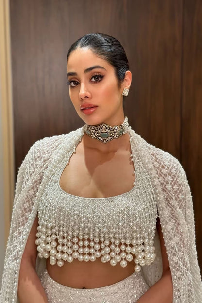 Janhvi Kapoor in our Ivory Kashmiri Embroidered Lehenga Set
