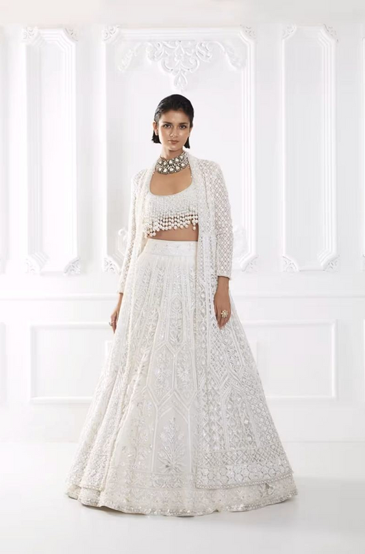 Ivory Kashmiri Embroidered Lehenga Set