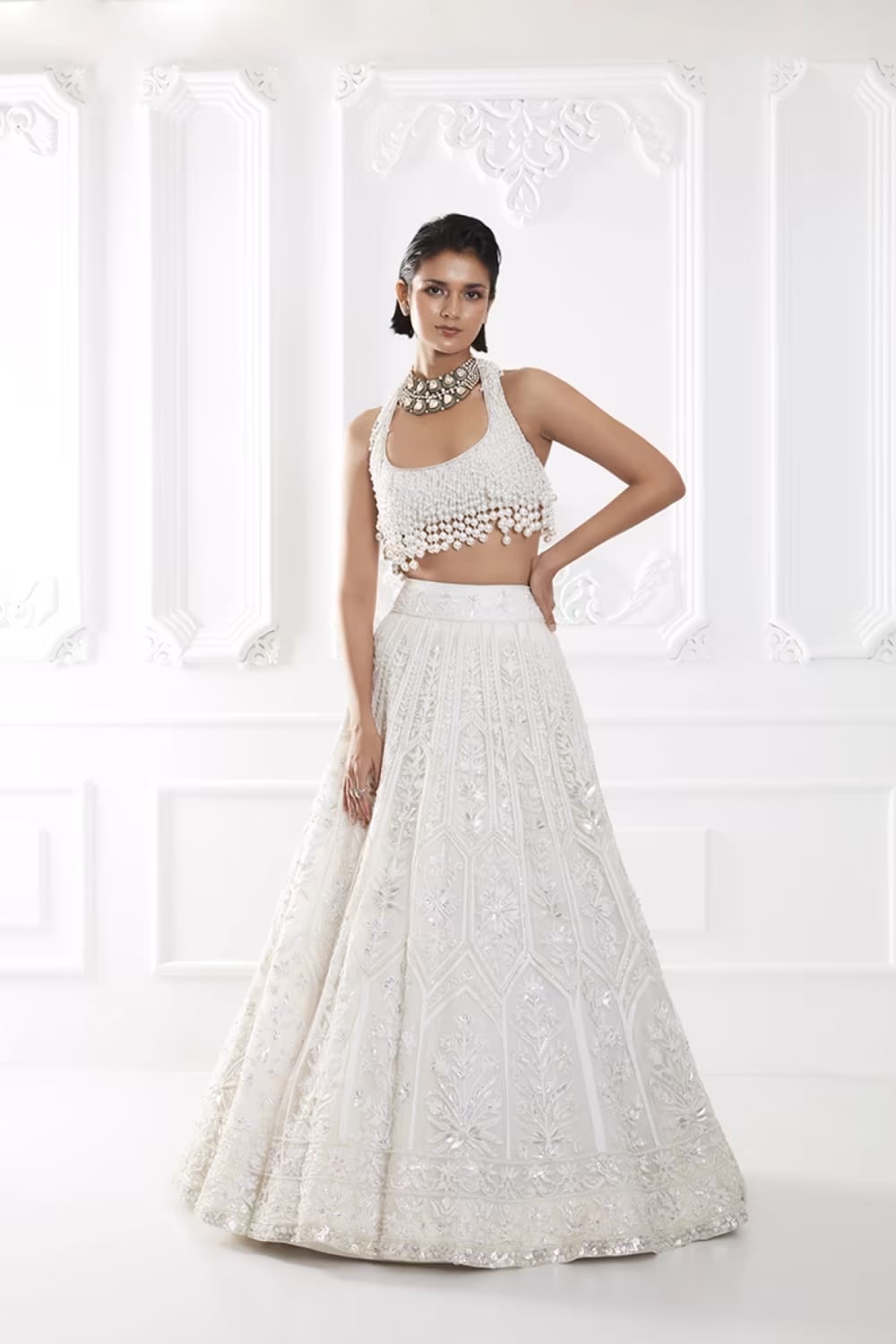 Ivory Kashmiri Embroidered Lehenga Set