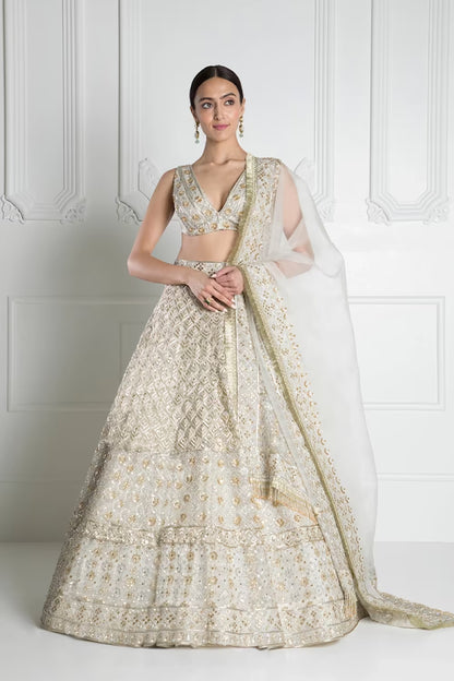 Ivory Organza Embroidered Lehenga Set