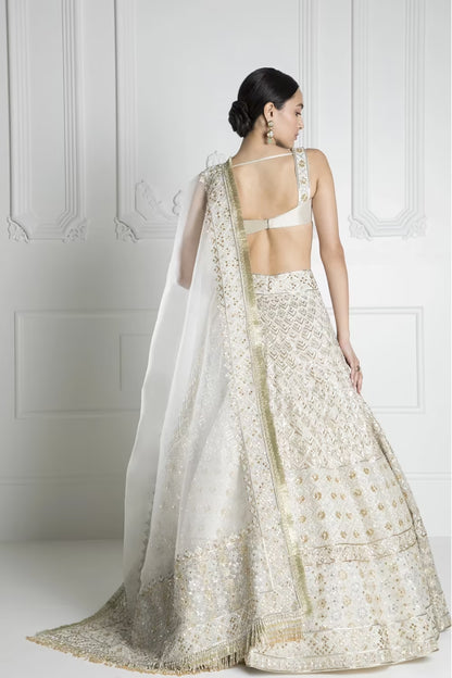 Ivory Organza Embroidered Lehenga Set