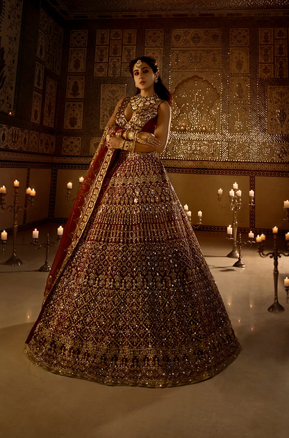 Sara Ali Khan on our Red Raw Silk with Gold Embroidered Lehenga Set