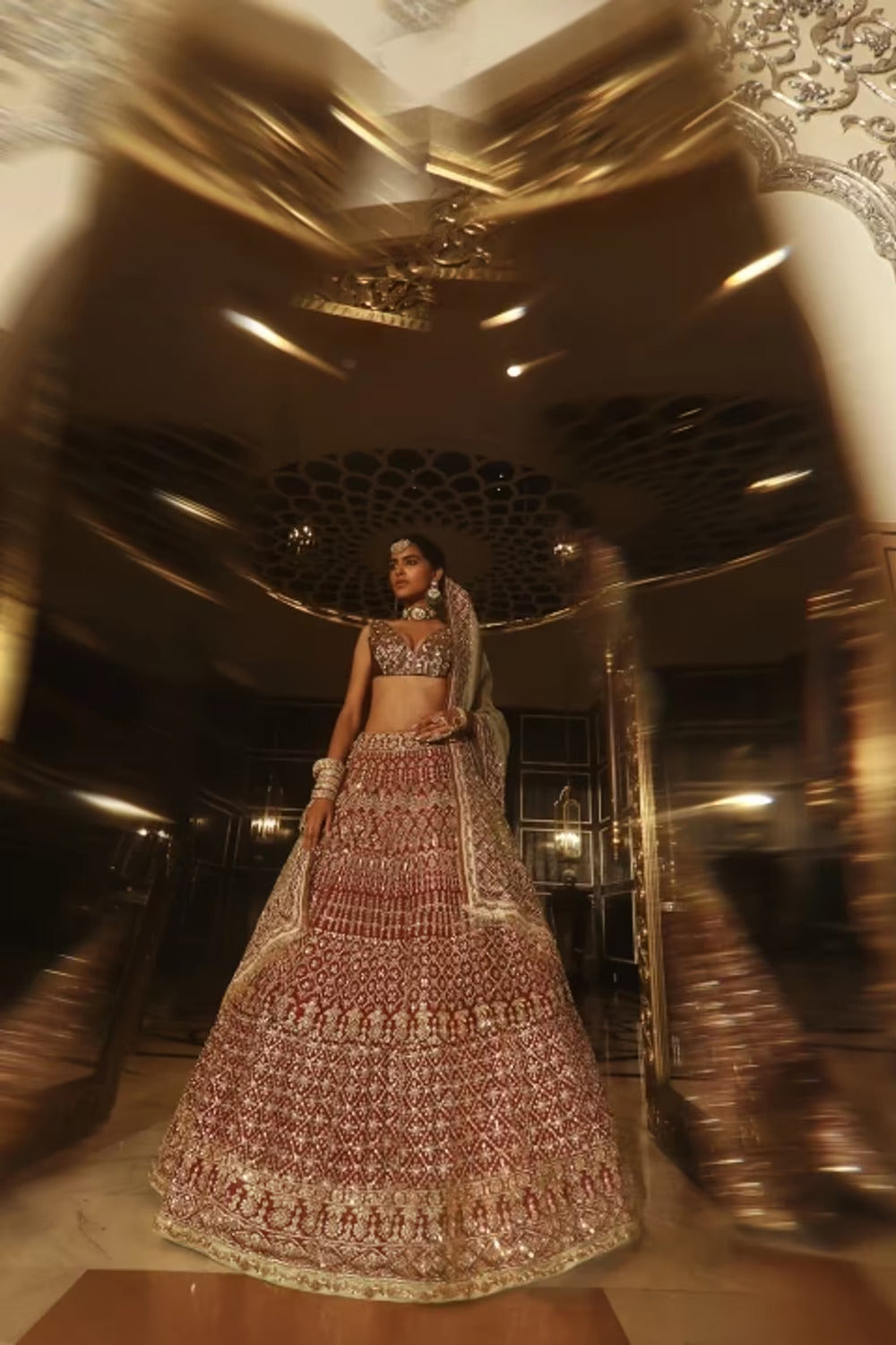 Wine Raw Silk with Gold Embroidered Lehenga Set