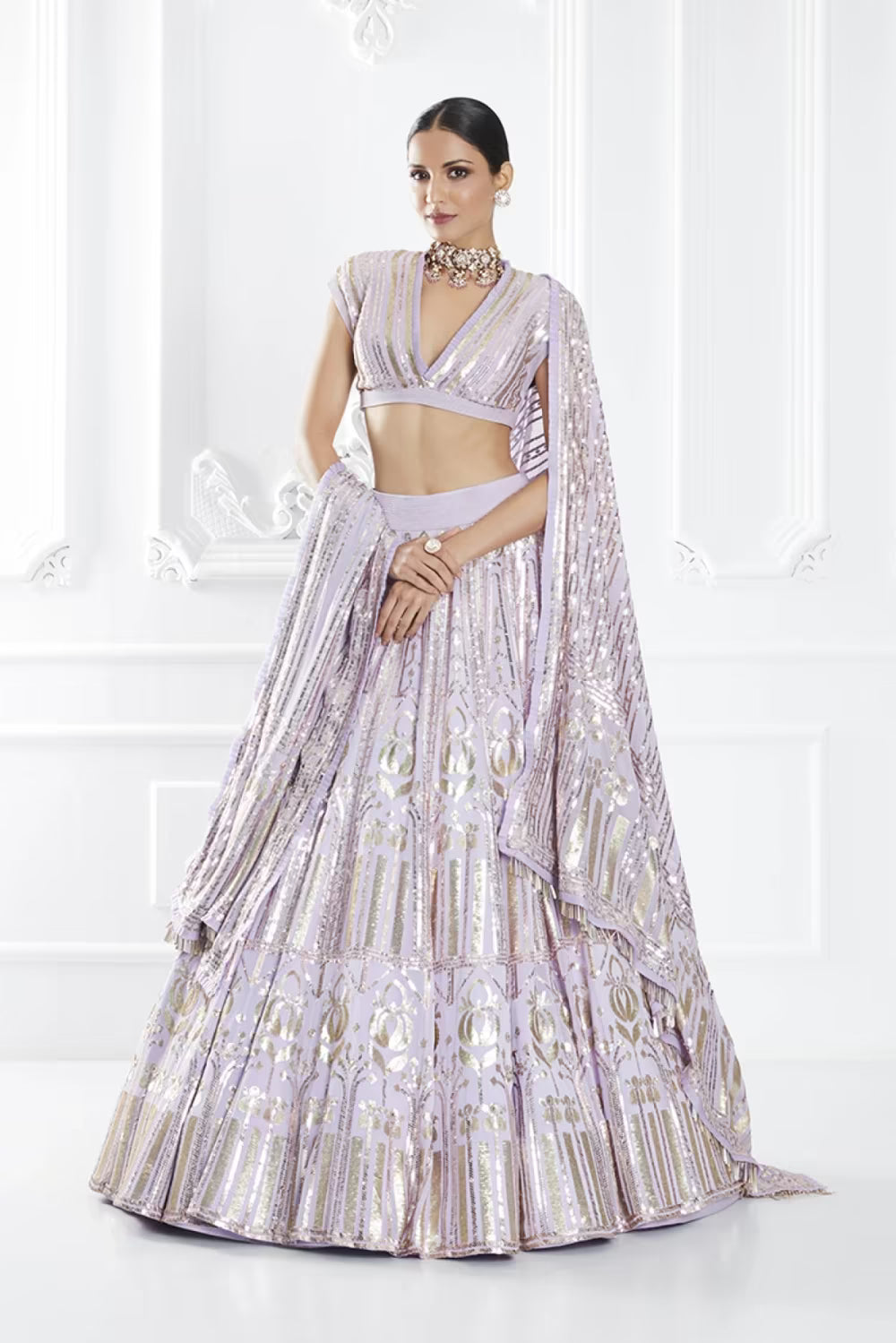 Lilac Embroidered Lehenga Set