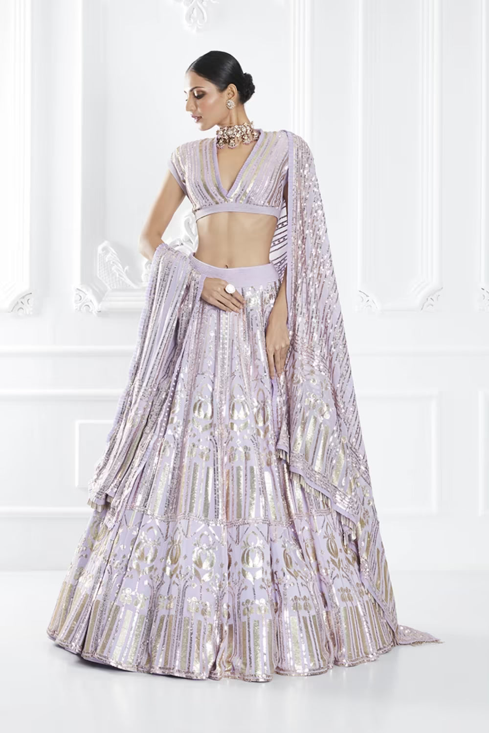 Lilac Embroidered Lehenga Set
