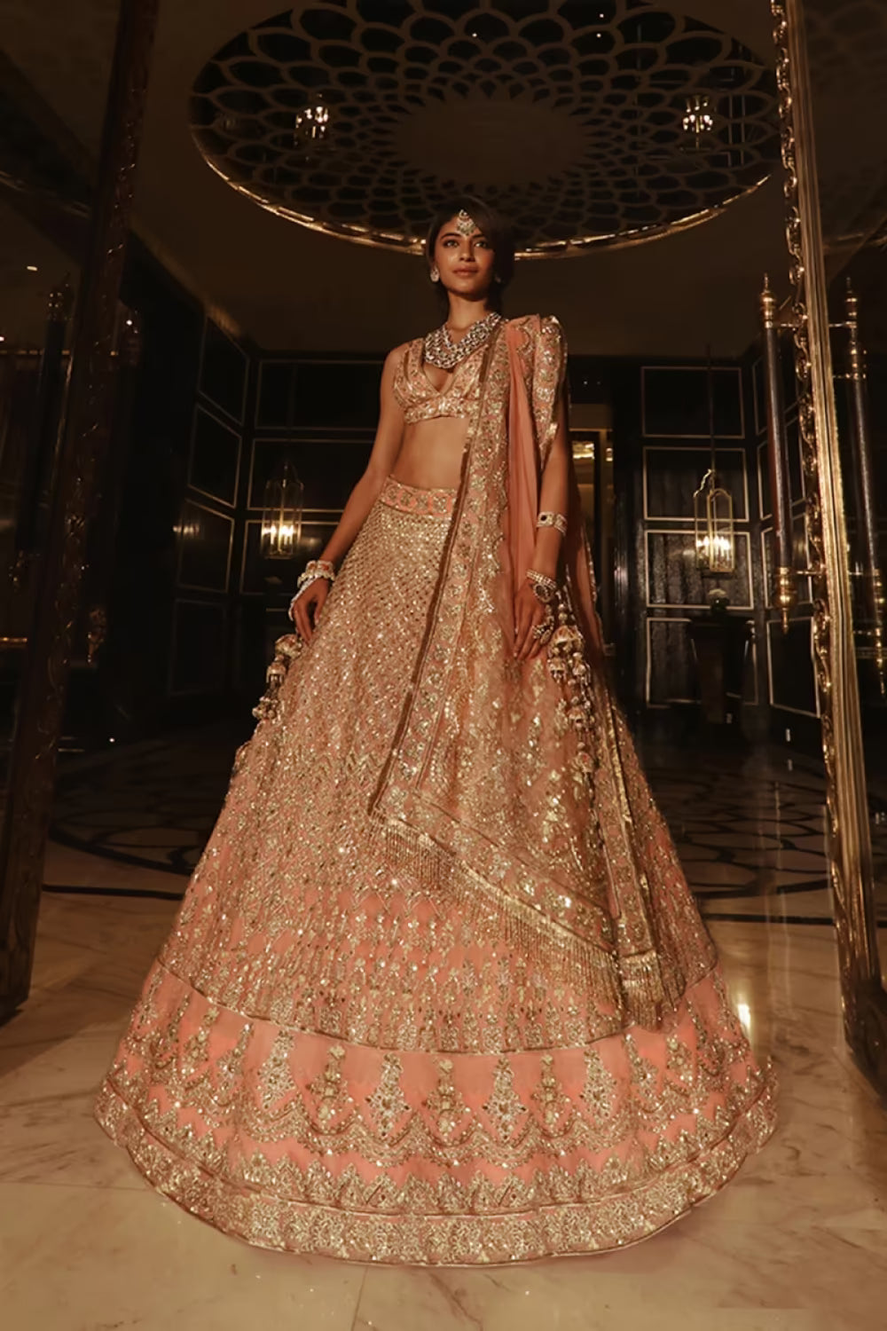 Peach Gold Dori Embroidered Lehenga Set
