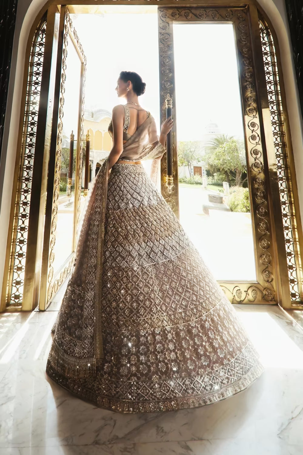 Fawn Geometric Embroidered Lehenga Set