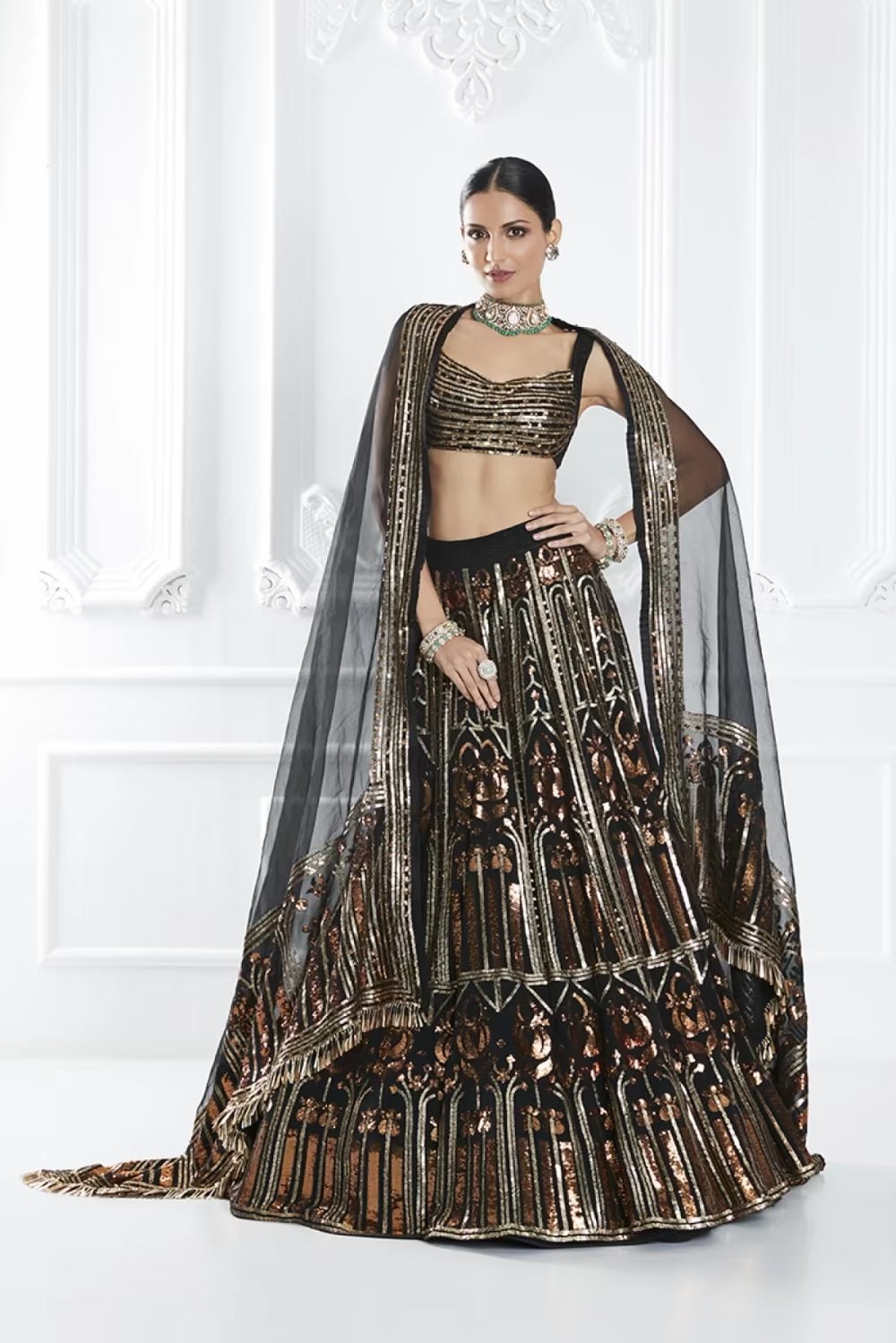 Black Embellished Lehenga Set
