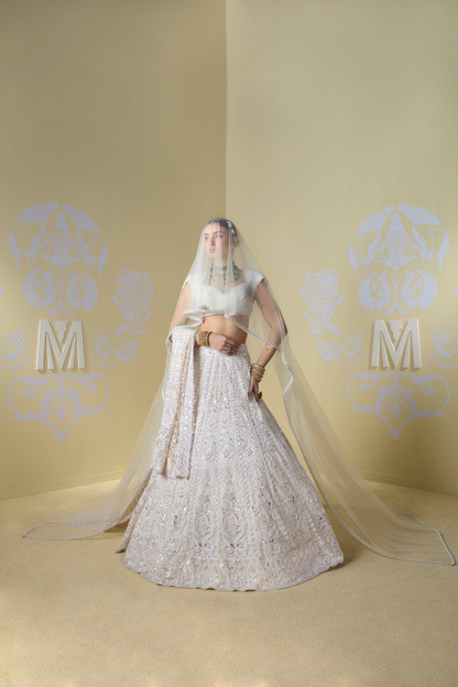 Ivory Kashmiri Embroidered Lehenga Set