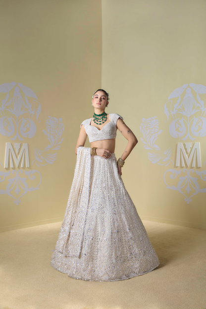 Ivory Kashmiri Embroidered Lehenga Set