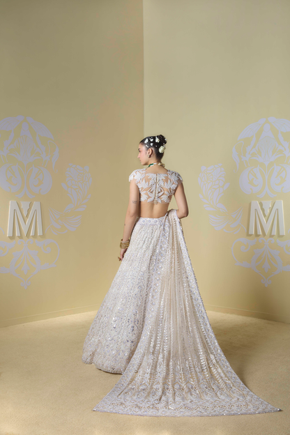 Ivory Kashmiri Embroidered Lehenga Set