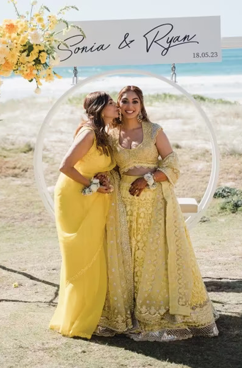 Bride: Sonia Sahni in our Yellow Embroidered Lehenga Set
