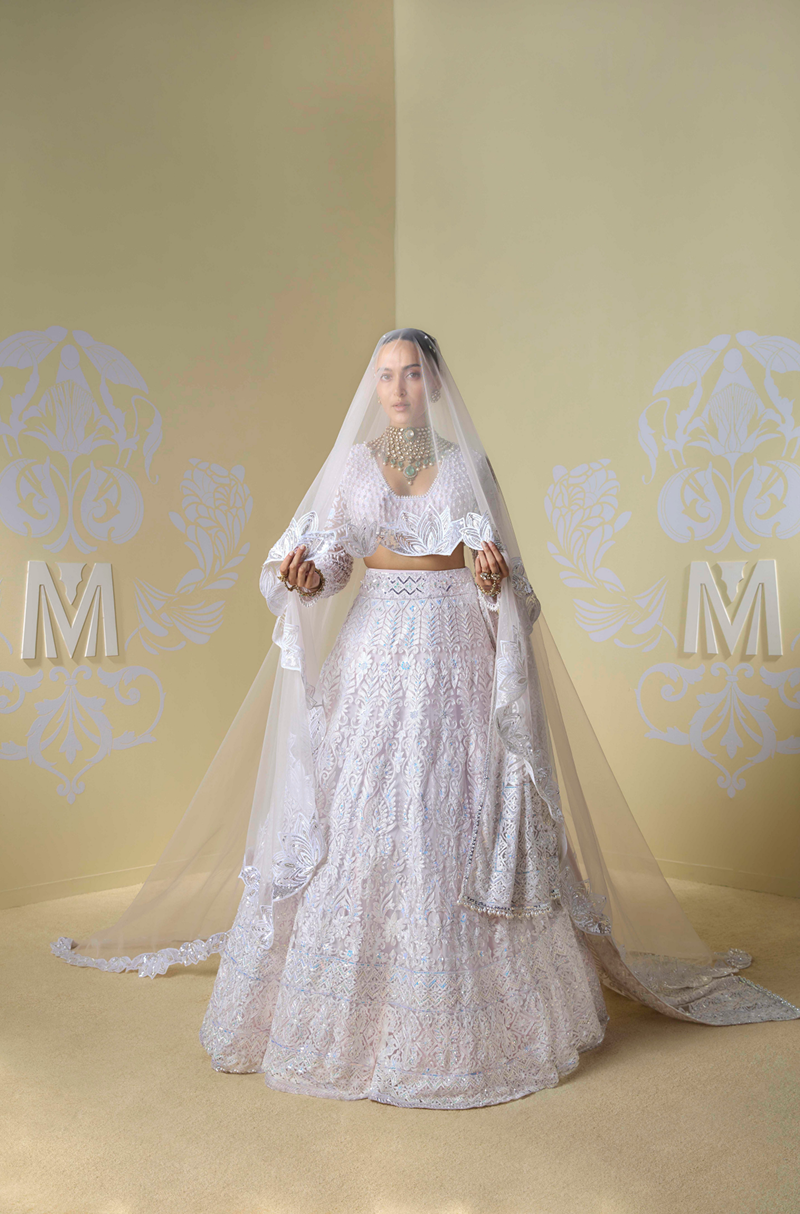 Powder Pink and Ivory Kashmiri Embroidered Lehenga Set