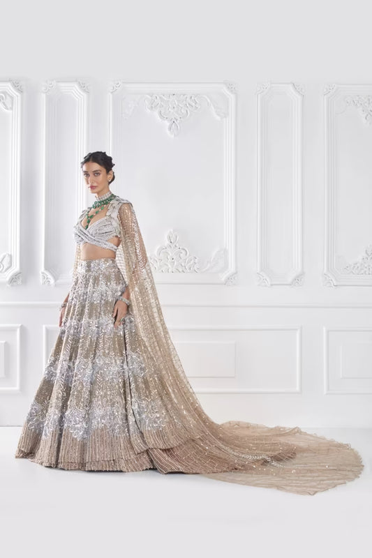 Oyster Badla Embroidered Lehenga Set