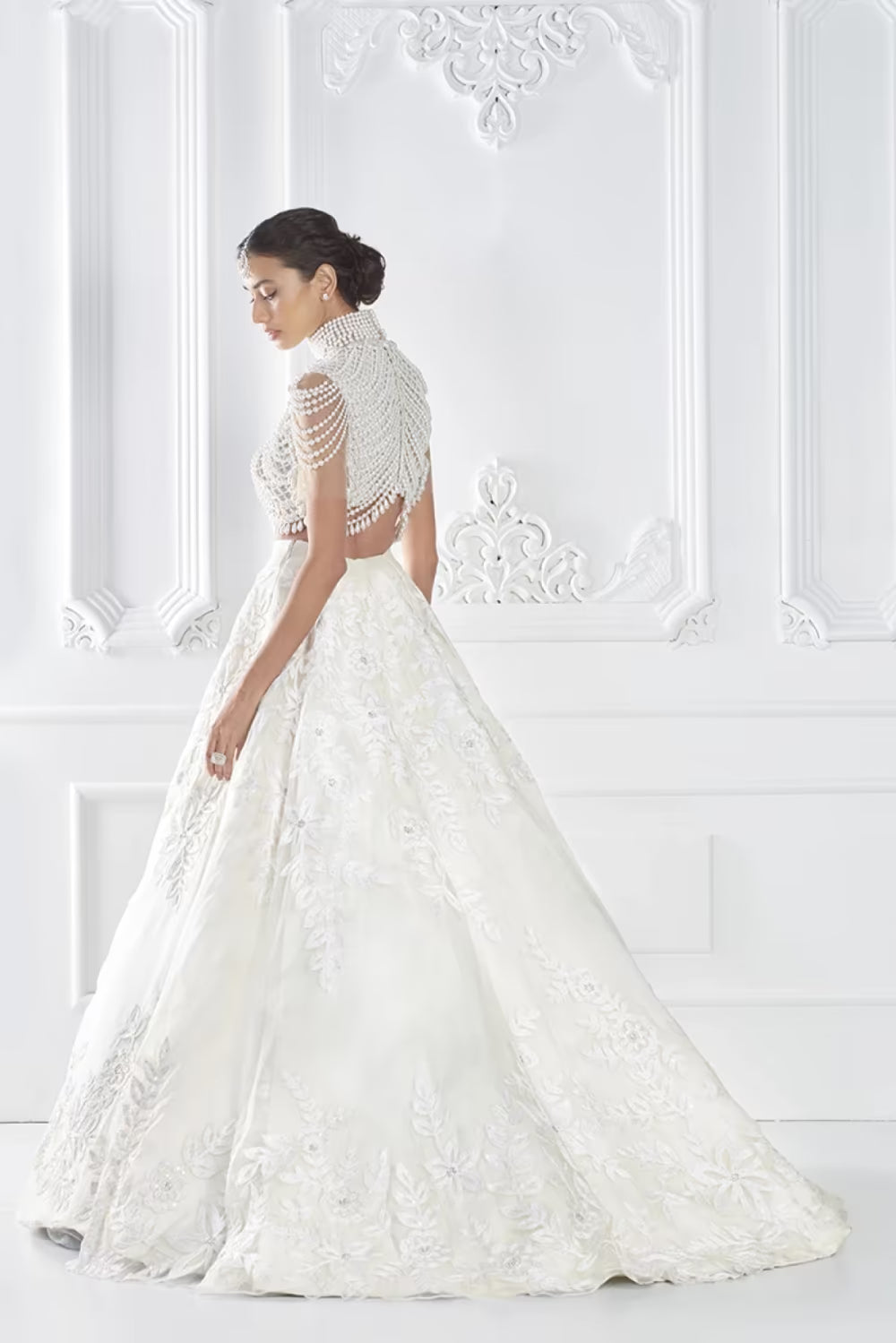 Ivory Organza Kashmiri Embroidered Lehenga Set