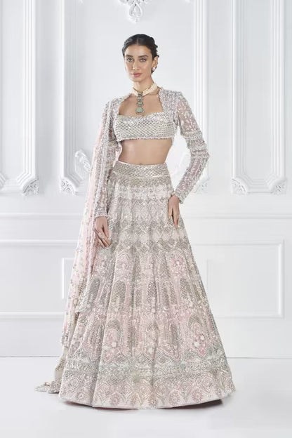 Soft Pink Silver Jaal Embroidered Lehenga Set